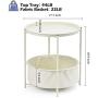 TOOLF End Table, Metal Nightstand, Sofa Side Snack Table, Coffee Round Table with Detachable Tray Top and Fabric Storage Basket, Scandi Style Table for Living Room Bedroom (Cream)