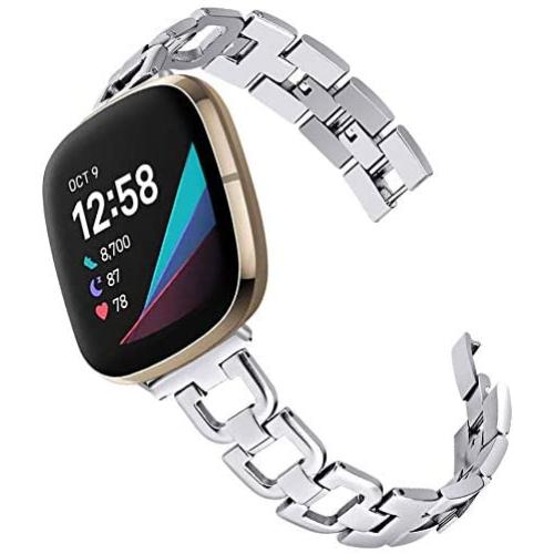 Joyozy Stainless Steel Metal Bands Compatible with Fitbit Versa 3&Fitbit Sense Smartwatch,Chic D Stylish Link Metal Wristband Accessories Strap for Women Girls Bracelet Silver