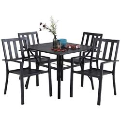 PHI VILLA 5 Piece Metal Patio Dining Set 37'' Square Patio Bistro Table and Garden Backyard Chairs - Umbrella Hole 1.57''