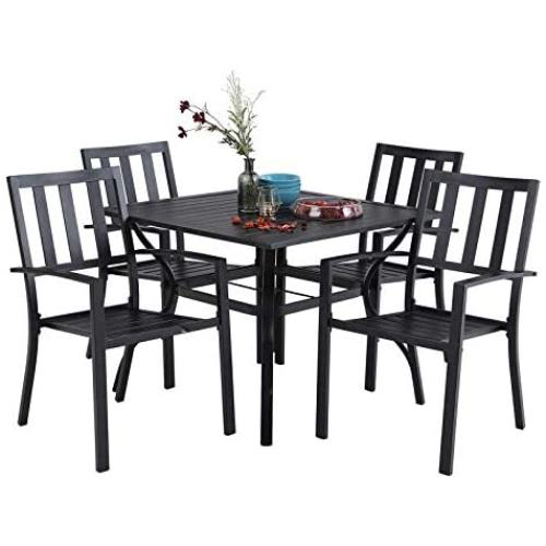 PHI VILLA 5 Piece Metal Patio Dining Set 37'' Square Patio Bistro Table and Garden Backyard Chairs - Umbrella Hole 1.57'' PHI VILLA 5 Piece Metal Patio Dining Set 37'' Square Patio Bistro Table and Garden Backyard Chairs - Umbrella Hole 1.57''
