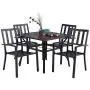 PHI VILLA 5 Piece Metal Patio Dining Set 37'' Square Patio Bistro Table and Garden Backyard Chairs - Umbrella Hole 1.57''