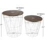 Lavish Home Convertible Round Metal Basket Veneer Wood Top Accent Side Home and Office Nesting End Tables with Storage- (Set of 2), White