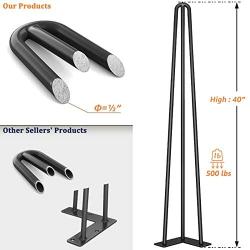 SMARTSTANDARD 40'' Metal Hairpin Coffee Table Legs, 1/2'' 3 Solid Rods, Industrial Home DIY Projects for Furniture, Bench, Dining Board, Desk, High-Stand with Rubber Floor Protectors, Black, 4PCS