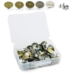 PZRT 50 Sets Dia 17mm Denim Jacket Metal Tack Buttons Jeans, Bib Overalls Retro Tack Buttons of 5 Kinds