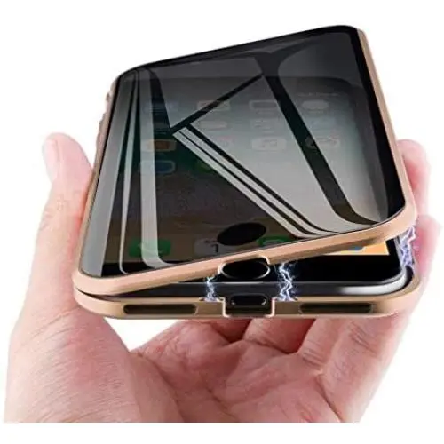 MIMEI Privacy Magnetic Case for iPhone 7/8G 4.7inch Clear Double Sided Tempered Glass [Magnet Absorption Metal Bumper Frame] Thin Anti-Spy 360 Full Protective Phone Case 4.7