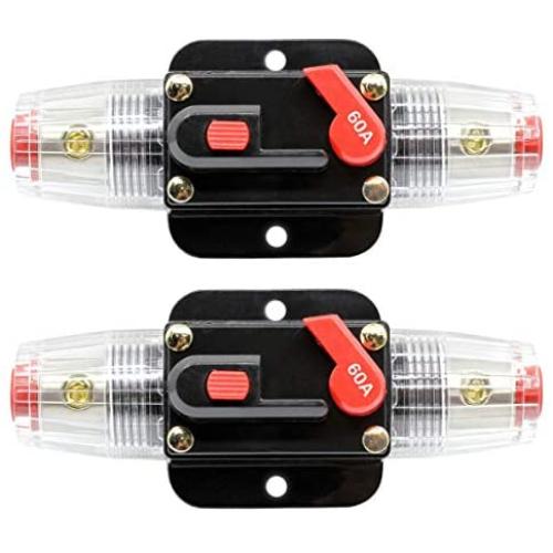 ZOOKOTO 2 Pcs 12V-24V DC Fuse Holder 20A 30A 40A 50A 60A 80A 100A 150A,Inline Circuit Breaker with reset button for Auto Car Marine Boat Stereo Switch Audio Inverter System Protection (60A)