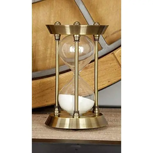Benzara Metal/Glass Quarter Hourglass with 15 Minutes Time Interval Benzara Metal/Glass Quarter Hourglass with 15 Minutes Time Interval