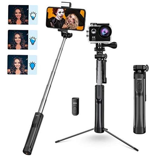 Selfie Stick, Mpow Selfie Stick Tripod, Lightweight Extendable Phone Tripod with 3 Level Fill Light and Wireless Remote, Compatible with iPhone 12 12 PRO 11 11 PRO XS Max XS Android Smartphone Camera