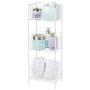 mDesign 3 Tier Vertical Standing Bathroom Shelving Unit, Decorative Metal Storage Organizer Tower Rack Center with 3 Basket Bins to Hold and Organize Bath Towels, Hand Soap, Toiletries - White