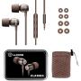 LUDOS Clamor Wired Earbuds in Ear Headphones with Microphone, Earphones with Mic and Volume Control, Memory Foam, Reinforced Cable, Bass Compatible with iPhone, Apple, iPad, Computer, Laptop, PC