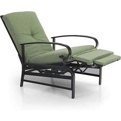 PHI VILLA Adjustable Patio Recliner Chair Metal Outdoor Lounge Chair with Removable Cushions Support 300lbs, Matcha