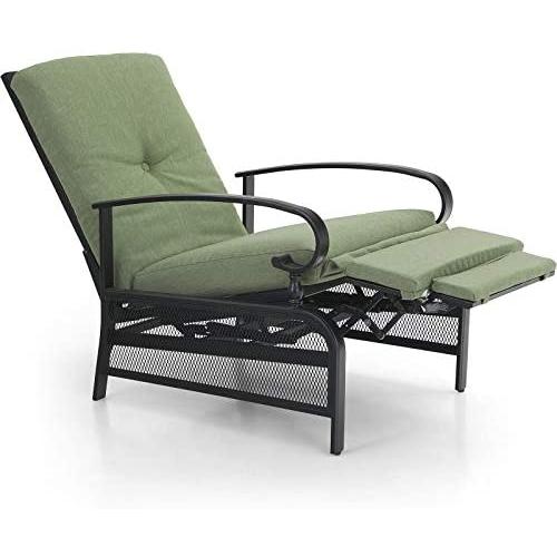 PHI VILLA Adjustable Patio Recliner Chair Metal Outdoor Lounge Chair with Removable Cushions Support 300lbs, Matcha