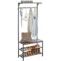 mDesign Coat Rack and Bench Organizer System Storage Unit, 4 Hooks Holds Jackets, Scarves, Purses, Hats, Leashes, Shoes, Boots for Bedroom, Hallway, Entryway 2-Tier Storage Bench- Black/Gray Wood Wash