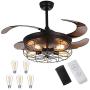 Industrial Retractable Ceiling Fans with Lights - [Update] with 5 LED Bulbs 4 Mode Timing with Remote Controller 42inch Vintage Ceiling Fans with 2 Down Rods