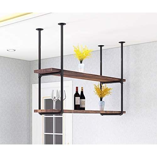 DIYHD 37'' Ceiling Mount Black Shelf 2 Pairs U Shape Pumbing Pipe Bracket for Kitchen(No Planks), Design B