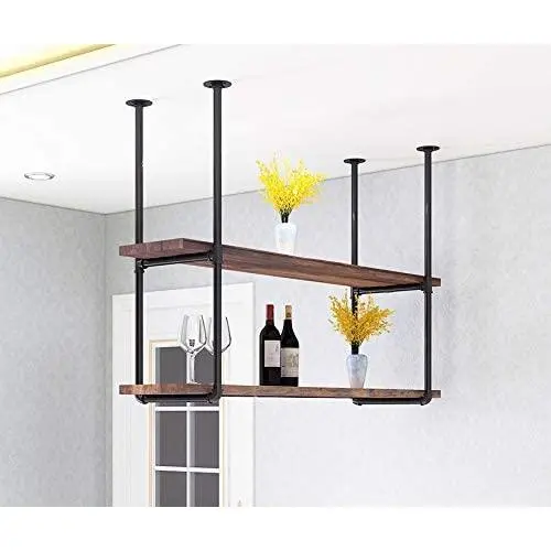 DIYHD 37'' Ceiling Mount Black Shelf 2 Pairs U Shape Pumbing Pipe Bracket for Kitchen(No Planks), Design B DIYHD 37'' Ceiling Mount Black Shelf 2 Pairs U Shape Pumbing Pipe Bracket for Kitchen(No Planks), Design B