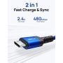 Micro USB Cable Android Charger, JSAUX (2-Pack 6.6FT) Micro USB Android Charger Cable Nylon Braided Cord Compatible with Galaxy S7 S6 J7 Edge Note 5, Kindle. MP3 and More-Blue