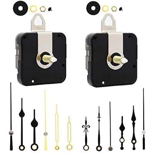 Youngtown 12888 2 Pack Clock Movement Mechanism with 4 Pairs of Short Hands Battery Silent Sweep Operated Quartz Clock Motor Kit DIY Repair Parts Replacement,Total Shaft Length is 23 mm (29/32 inch).