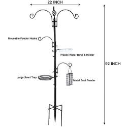 DAINTIER Bird Feeding Station Kit for Outdoors, 5 Prong Base, 92 Inch Black Metal Pole, Birdfeeder Birdbath Planter Hanger for Attracting Wild Birds