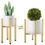 2 Pack Metal Plant Stand Indoor with Adjustable Width Fits 8 to 12 Inch Pots,Mid-Century Flower Holder for Corner Display-Gold(Planter and Pot Not Included)