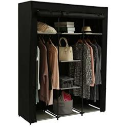 JEROAL Closet Wardrobe Portable Clothes Storage Organizer with Metal Shelves and Dustproof Non-Woven Fabric Cover,51.18X17.72X65.35 in(WxDxH) (Black)