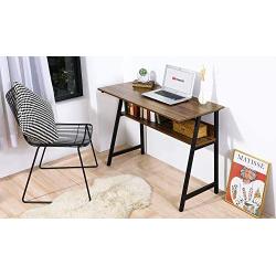 WOHOMO Computer Desk with Shelf, Modern Industrial Writing Desk with Bookshelf for Home Office, Sturdy Metal Frame, Easy Assembly, Rustic Walnut