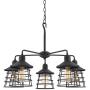 Kira Home Rowan 26'' 5-Light Rustic Farmhouse Chandelier + Metal Cage Shades, Textured Black Finish