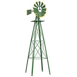 Tangkula 8FT Windmill Yard Garden Metal Ornamental Wind Mill Weather Vane Weather Resistant (Green)