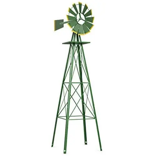 Tangkula 8FT Windmill Yard Garden Metal Ornamental Wind Mill Weather Vane Weather Resistant (Green)