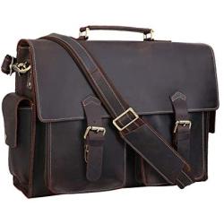 Polare 17'' Mens Full Grain Leather Laptop Briefcase Business Messenger Bag Satchel With YKK Metal Zippers