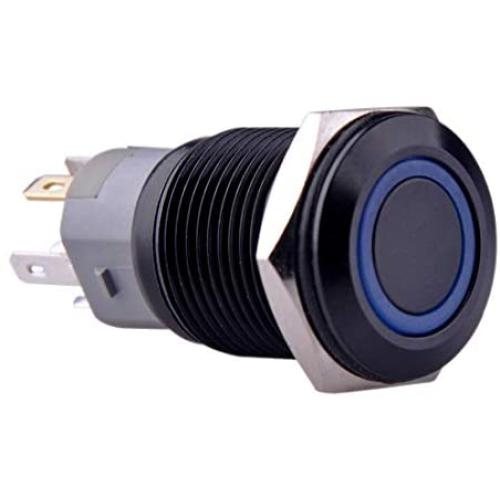 Ulincos Momentary Push Button Switch U16F1 1NO1NC Black Metal Shell with Blue LED Ring Suitable for 16mm 5/8'' Mounting Hole (Blue)
