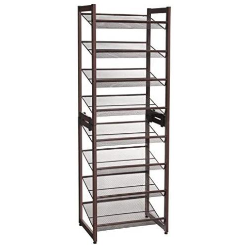 SONGMICS 8-Tier Slim Shoe Rack, Set of 2 Stackable 4-Tier Shoe Organizers, 16-24 Pairs of Shoes, Compact with Large Capacity, Metal Mesh Shoe Shelf Storage, 17.7 x 12 x 50.6 Inches, Bronze ULMR007A01