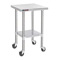 DuraSteel Stainless Steel Work Table 30'' x 18'' x 34'' Height w/ 4 Caster Wheels - Food Prep Commercial Grade Worktable - NSF Certified - Good For Restaurant, Business, Warehouse, Home, Kitchen, Garage