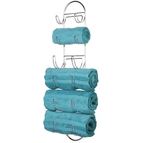 mDesign Wall Mount Metal Wire Towel Storage Shelf Organizer Rack Holder with 6 Compartments, Shelves for Bathroom Towels - Chrome