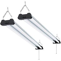 Sunco Lighting 2 Pack Industrial LED Shop Light, 4 FT, Linkable Integrated Fixture, 40W=260W, 5000K Daylight, 4000 LM, Surface + Suspension Mount, Pull Chain, Utility Light, Garage- Energy Star