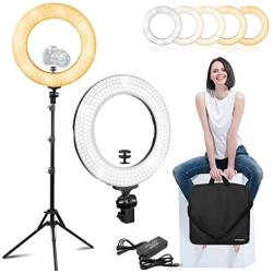 LimoStudio 14 inch Diameter Dimmable Continuous Round LED Ring Light, Beauty Facial Shoot, Smartphone, Youtube, Vine Self-Portrait, Light Stand Tripod, Camera Mount Adapter, Photo Studio, AGG2203