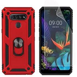 SWP for LG K51 Case,LG Reflect Case,LG Q51 Case,Dual Layer Shock-Absorption Armor Cover,Full-Body Protective Case with Metal Ring Holder Kickstand for LG K51 (red)