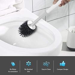 POPTEN Toilet Bowl Cleaning Brush and Holder Set for Bathroom Storage and Organization, Deep-Cleaning Toilet Bowl Cleaner Brush with Holder Anti-Rust Handle & TPR Soft Bristle,Floor Standing White
