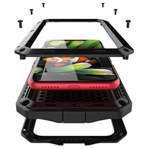 iPhone XR Case, CarterLily Full Body Shockproof Dustproof Waterproof Aluminum Alloy Metal Gorilla Glass Cover Case for Apple iPhone XR 6.1 inch - Black