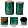 Glitzhome Rustic Storage Ottoman Seat Stool, Farmhouse End Table, Galvanized Metal Accent Side Table Toy Box Bin with Round Wood Lid for Living Room Furniture, Nesting Pieces Two, Hunter Green
