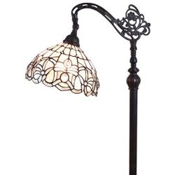 Amora Lighting Tiffany Style Floor Lamp Arched 62'' Tall Stained Glass White Mahogany Antique Vintage Light Decor Bedroom Living Room Reading Gift AM283FL12B, 12 Inch Diameter