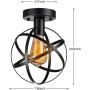 Pynsseu Industrial Retro Style Semi-Flush Mount Ceiling Light, Vintage Metal Spherical Ceiling Lighting Fixture for Kitchen Hallway Porch Bedroom 1 Pack