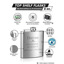 Top Shelf Flasks Personalized Custom Engraved 6oz Stainless Steel Flasks for Weddings, True Metal Etching Lasts a Lifetime, 6PK