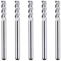 SpeTool 1/8 End Mills for Aluminum 3 Flutes CNC Spiral Router Bits for Aluminum Cut Non-Ferrous Metal Upcut 1.5 inches Long 5 Pieces