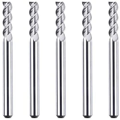 SpeTool 1/8 End Mills for Aluminum 3 Flutes CNC Spiral Router Bits for Aluminum Cut Non-Ferrous Metal Upcut 1.5 inches Long 5 Pieces