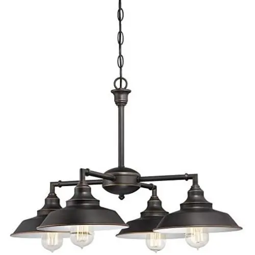 Westinghouse Lighting 6343300 Iron Hill Four-Light Indoor Convertible Chandelier/Semi-Flush Ceiling Fixture, Finish with Highlights and Metal Shades, Oil Rubbed Bronze/White Westinghouse Lighting 6343300 Iron Hill Four-Light Indoor Convertible Chandelier/Semi-Flush Ceiling Fixture, Finish with Highlights and Metal Shades, Oil Rubbed Bronze/White