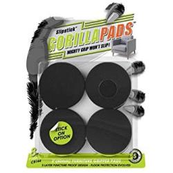 GorillaPads CB144 Non Slip Furniture Pads/Grippers (Set of 8) Furniture Feet Floor Protectors, 2 Inch Round, Black