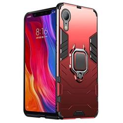 iPhone XR Case, Heavy Duty Shockproof Phone Cover with Magnetic Car Mount Metal Ring Kickstand for Apple iPhone XR 6.1inch - Red