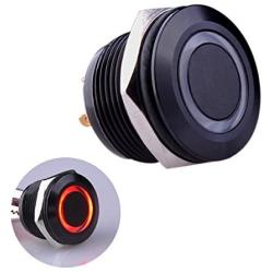 Ulincos Momentary Push Button Switch U19D1 1NO SPST Black Metal Shell with Red LED Ring Suitable for 19mm 3/4'' Mounting Hole Pack with a Resistor (Red)