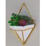 Geometric Hanging Wall Planter with Metal Frame| Drainage with Plug| Wall Decor Planter | 8.6x5.5x3in | Glossy White Ceramic, Gold Metal Frame | for Succulents, Feaux Plants and Much More| 1 Set